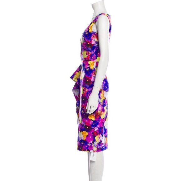 Chiara Boni La Petite Robe 44 Sz 8 Sheath Ruffle Midi Floral Dress ITALY - Picture 9 of 11